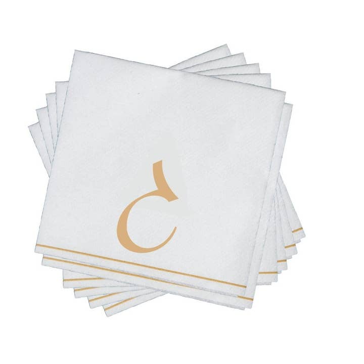 White and Gold Hebrew GIMEL Paper Cocktail Napkins | 16 Napkins for wholesale by Luxe Party
