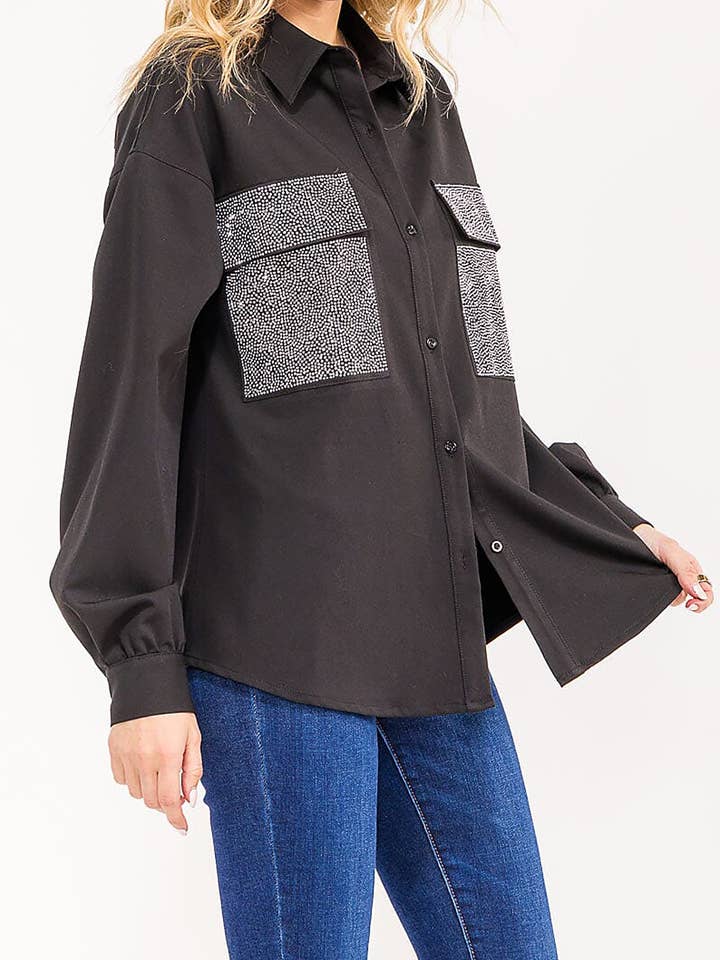 CAMISA CON BOTONES Y BOLSILLOS BRILLANTES EN CONTRASTE para venta al por mayor de ROUSSEAU