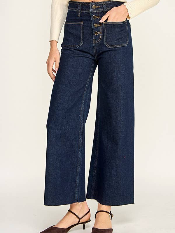 HIGH WAIST BUTTON FRONT WIDE DENIM for wholesale by Miss Love