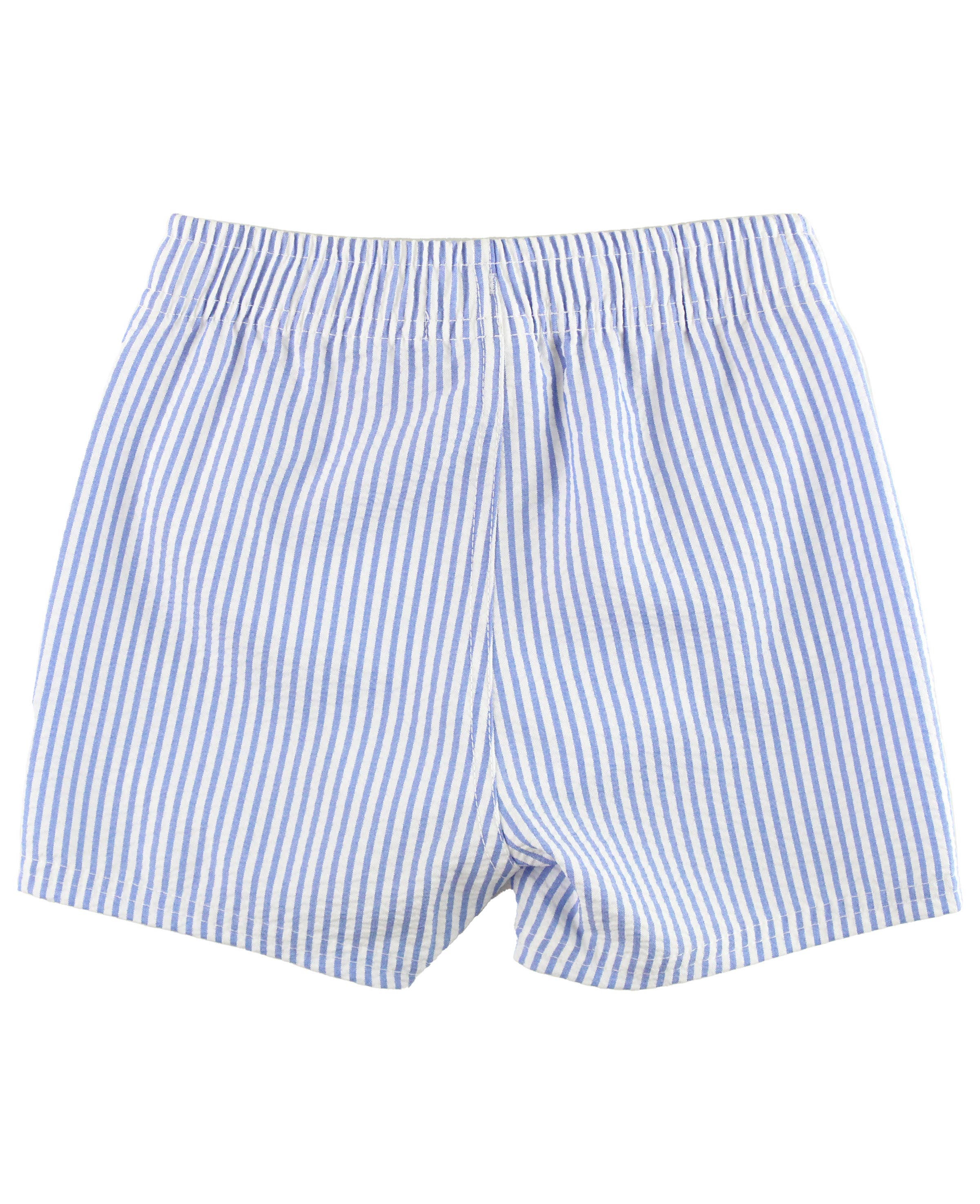Boys Periwinkle Blue Seersucker Swim Trunks for wholesale on Faire1
