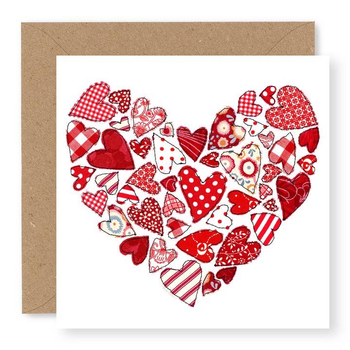 Red Patchwork Heart for wholesale by Jane Buurman Handmade (Greetings Cards)