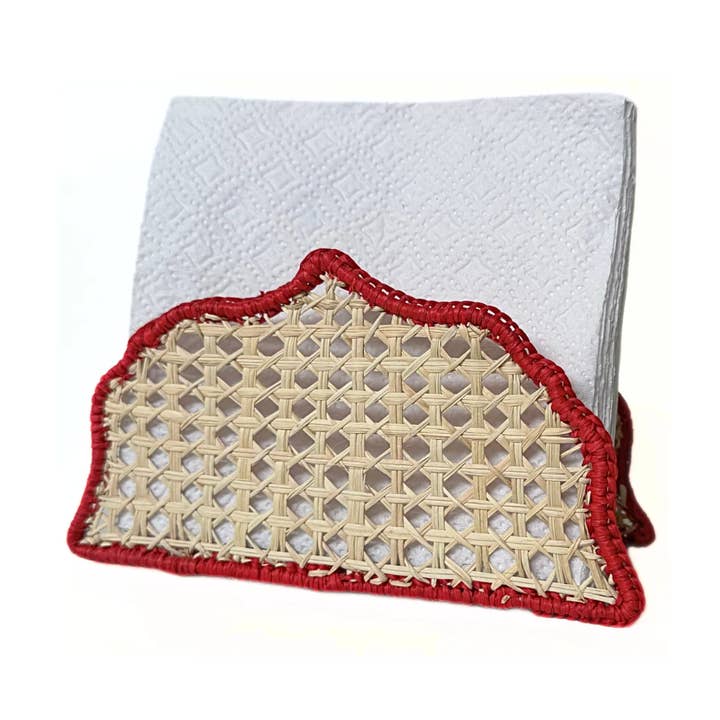 Portatovaglioli Natalizio in Palma Iraca Intrecciata a Mano – Naturale con Bordo Rosso per la vendita all'ingrosso da parte di Macondo Forever