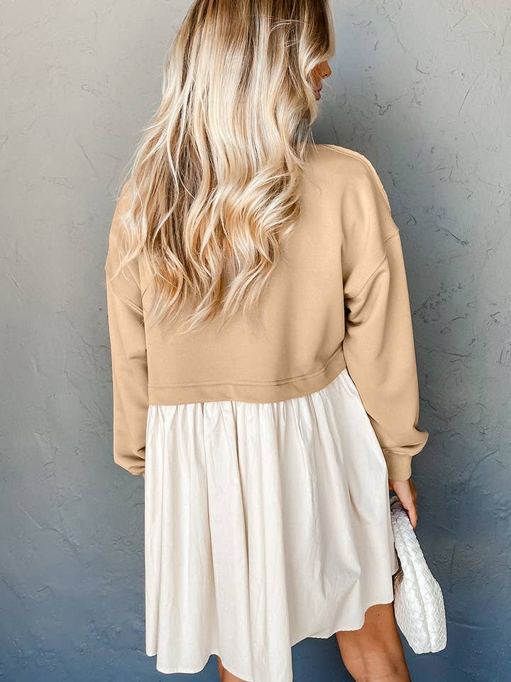 Lovesoft - Wholesale Dress - Women's - Pale Khaki Sweatshirt Poplin Mini Dress1