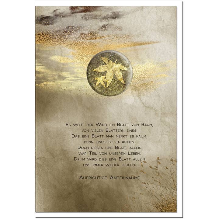 metALUm kondolencekort B6 med 3D-pynt – Motiv efterårsblad i vinden – Oprigtig medfølelse for engroshandel hos metALUm