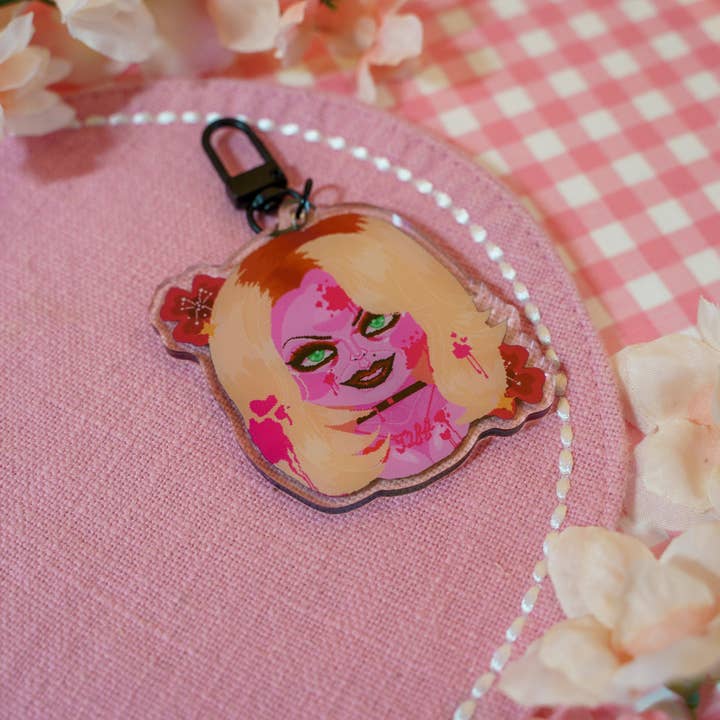 Aerynu – wholesale Nyckelringar - Dam – Rosa skräckikon pixel nyckelring