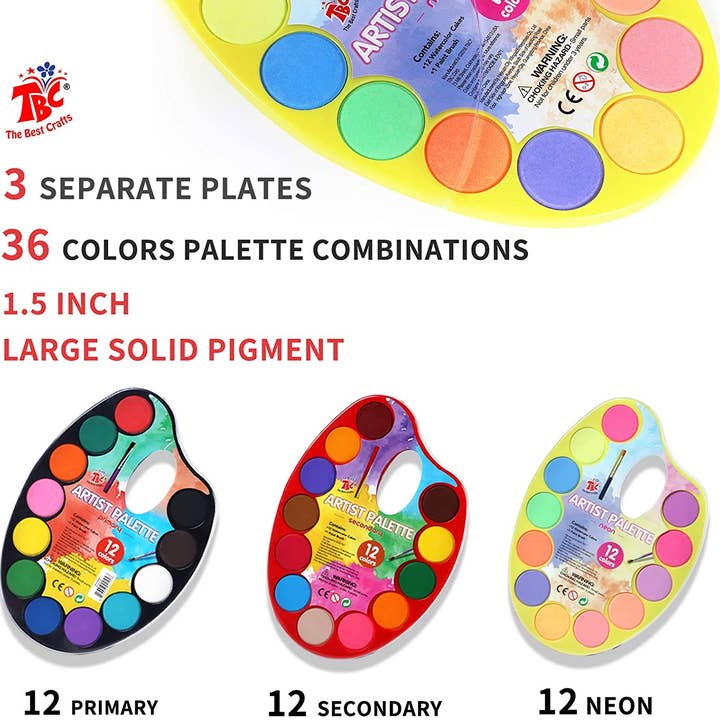 Gâteaux à l'aquarelle TBC - 3 palettes d'artistes : 36 couleurs pour la vente par MRZ Wholesale