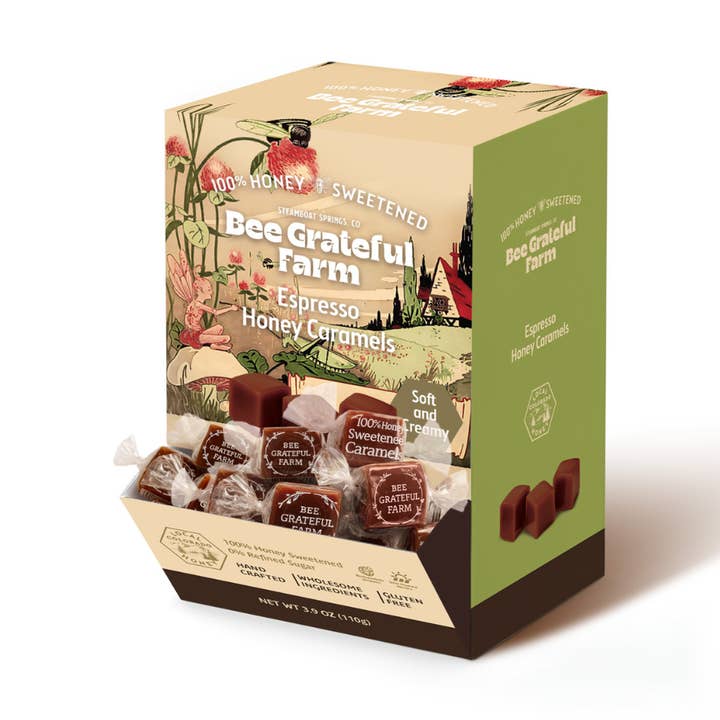Grab N Go Box- Espresso- 2#- 80 Pieces for wholesale by Bee Grateful Farm's 100% Honey Sweetened Caramels