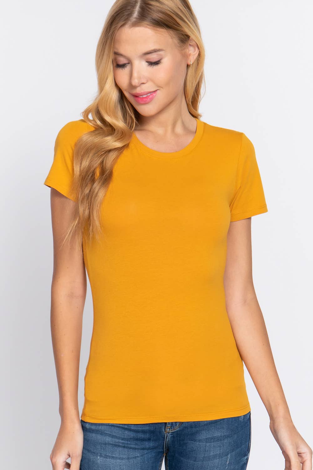 Active Basic | Active USA - Vente T-shirt – femme - Top en jersey de coton et élasthanne à manches courtes et col rond39