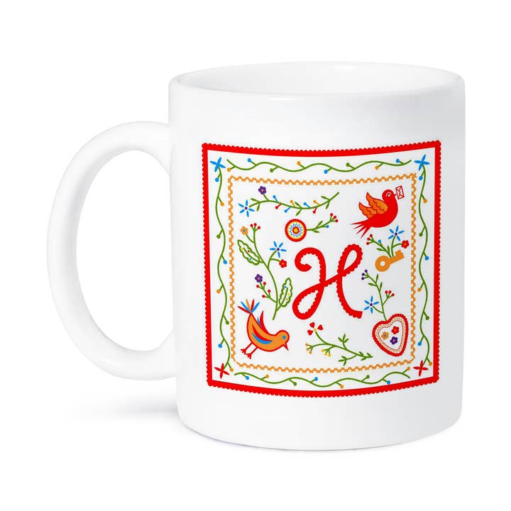 3dRose – wholesale Kaffekoppar – 3dRose, Bokstaven H Monogram och design inspirerad av den portugisiska traditionen med kärleksnäsdukar, Mugg8