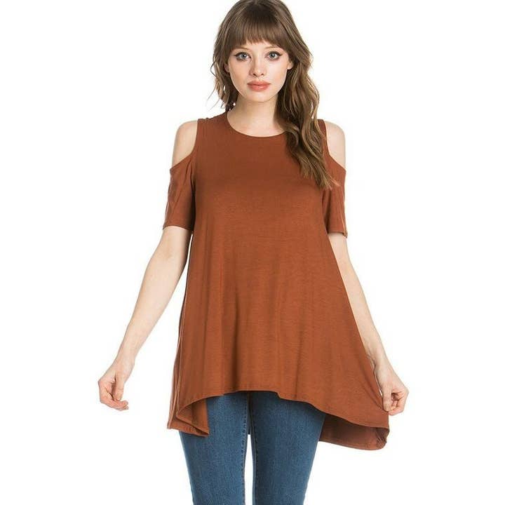 Asymmetric Cold Shoulder Tunic for wholesale by My Legging Company