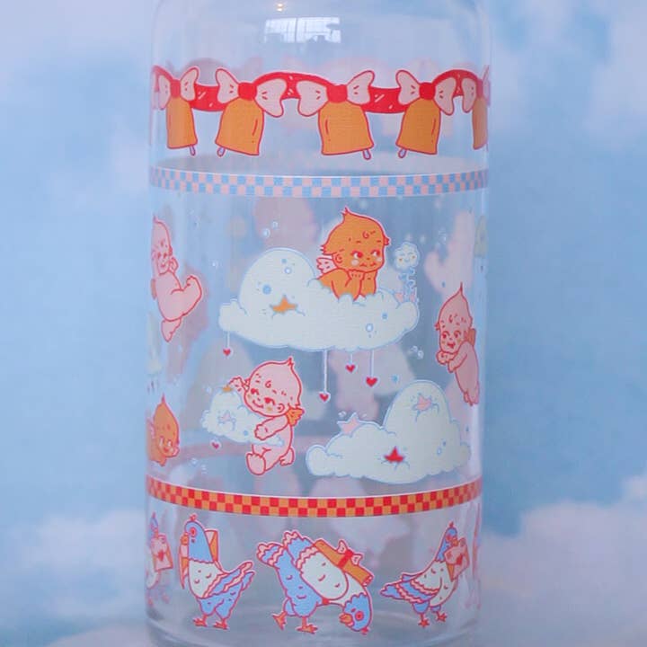Cheerware – wholesale Drinking glass/cup – Cloud Kewpie Land 20oz Can Glass | pigeons, bells & bows