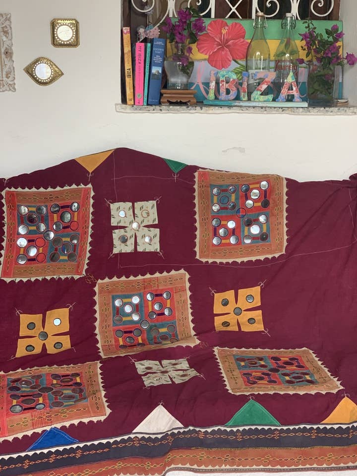 Antique South Indian wall hanging , vintage tribal hand embroidery textiles , rare vintage bohemian textiles blanket for wholesale by Aurobelle Ibiza