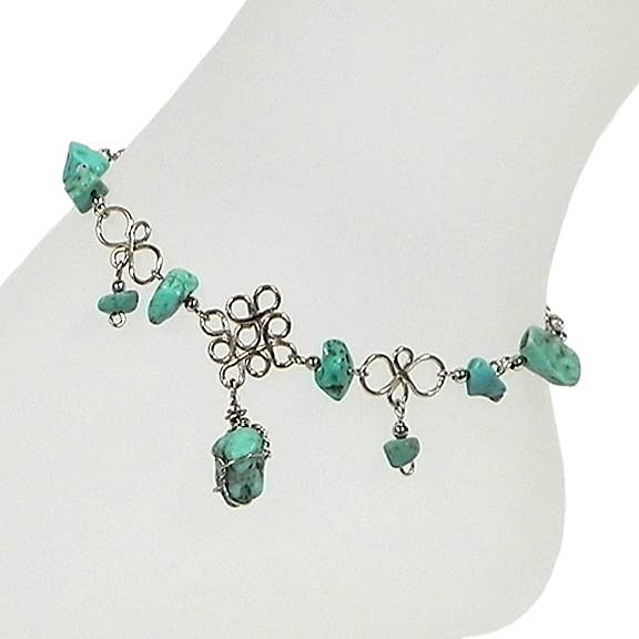 Wire Wrapped Agate Chip Stone Metal Anklet for wholesale by Pichincha