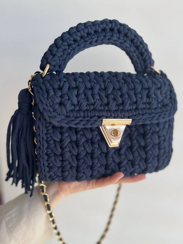 CHQEL Blue Evening Clutch Bag Women Handmade Crochet Purse for wholesale by CHQEL