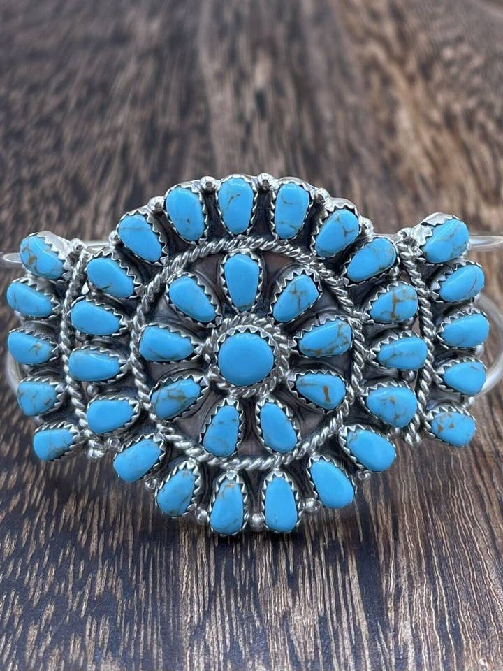 Native American Navajo Handmade Sterling Silver Turquoise Cluster Cuff Bracelet for wholesale by Native City Jewelry