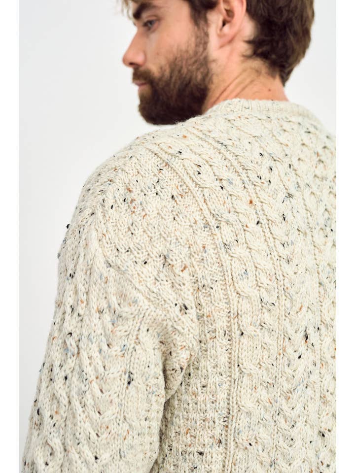 Aran Woollen Mills - Wholesale Knit Sweater - Men's - Inisheer Traditional Mens Aran Sweater - Flecked Cream2