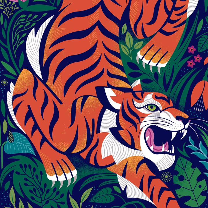 Lucie Rice Illustration and Design - Wholesale Art Print - Bengal Tiger Floral Background Art Print2