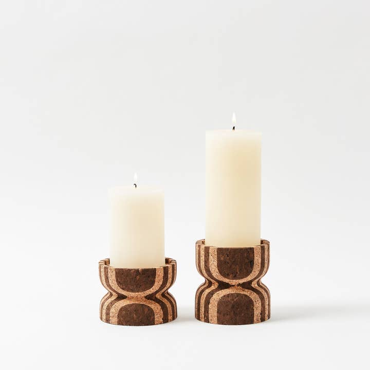 Melanie Abrantes – wholesale Candle holder – Anni Medium Striped Cork Candle Holder