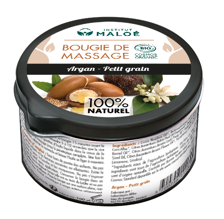 Institut Maloé - Wholesale Massage Oil/Gel - Argan/Petit organic essential oil massage candle0