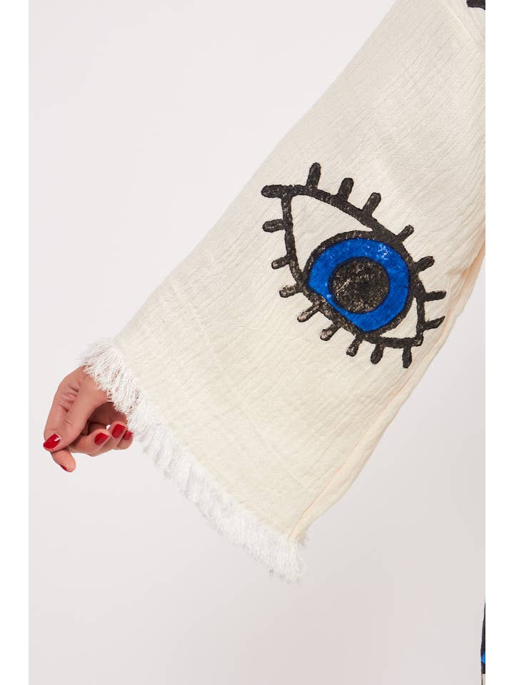 Yaz Concepts - Wholesale Kimono - Women's - Turkish Evil Eye Print Kimono Robe Blue Coverup6