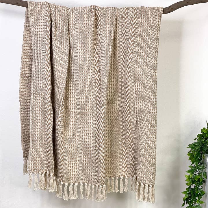 PLAID À GAUFRES TRESSÉ, BEIGE-IVOIRE, 50 « x 60", COTON. pour la vente par chardin home
