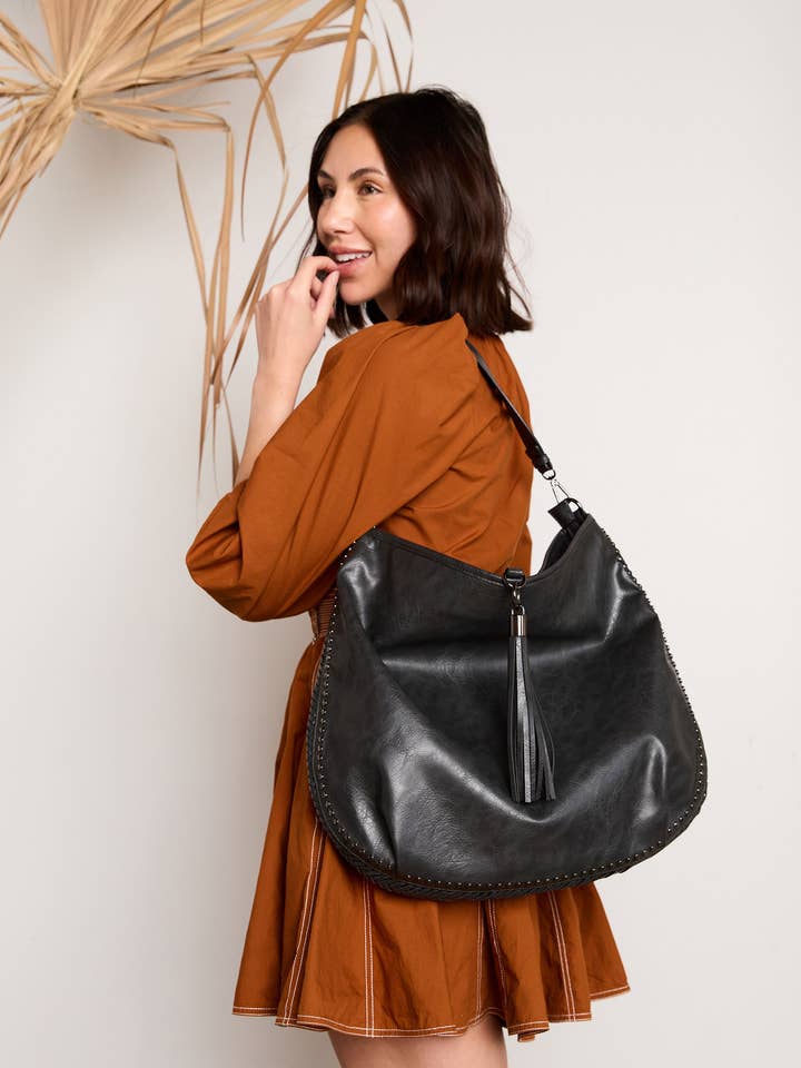 M2546 Demi Distressed Slouchy Hobo w/ Tassel for wholesale by Jen & Co.