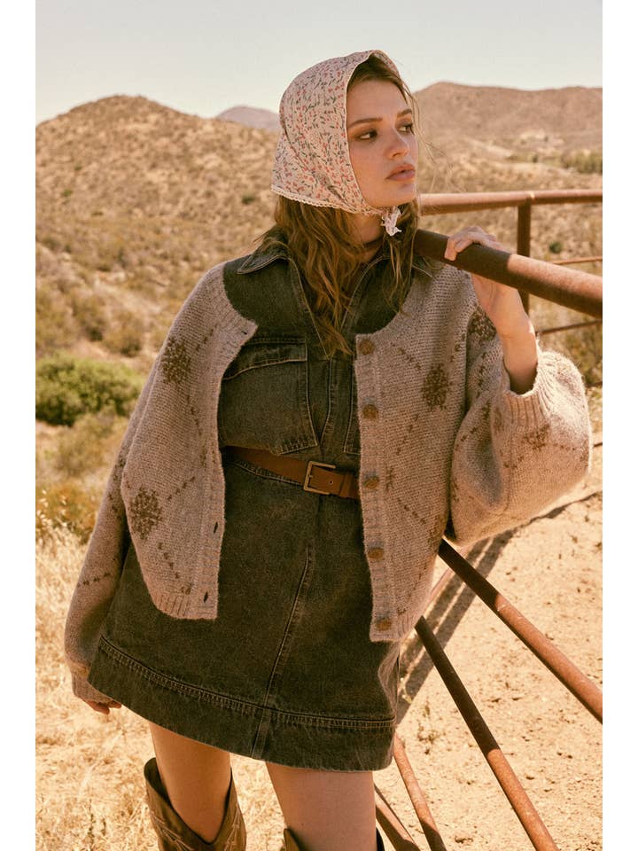 Promesa USA - Wholesale Cardigan - Women's - Snowflake Jacquard-Knit Button-Up Dolman Cardigan