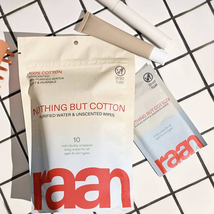 Raan inc - Wholesale Face & Body Wipes - 100% Cotton Face and Body Cleansing Wipe for Sensitive Skin (10 Individually Wrapped)