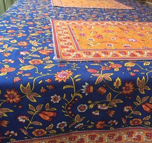 Mehera Shaw - Wholesale Tablecloth - Tablecloth in Organic Cotton -Tanvi Blue Hand Printed -Lg1