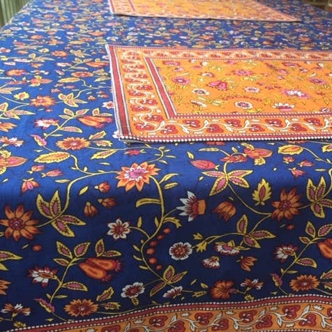 Mehera Shaw - Wholesale Tablecloth - Tablecloth in Organic Cotton -Tanvi Blue Hand Printed -Lg1