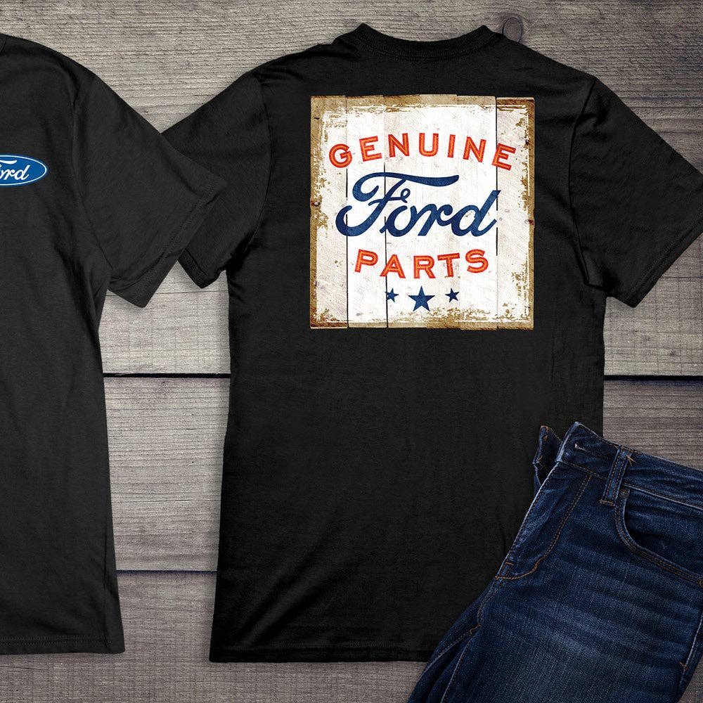Artopia - Wholesale Screen Printed T-Shirt - Unisex - Ford Motor Company, Genuine Ford Parts Logo Distressed Sign T-Shirt0
