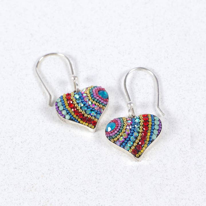 PE-8329 / CRYSTAL & SILVER VIBRANT HEART EARRINGS for wholesale by Mosaico Jewels