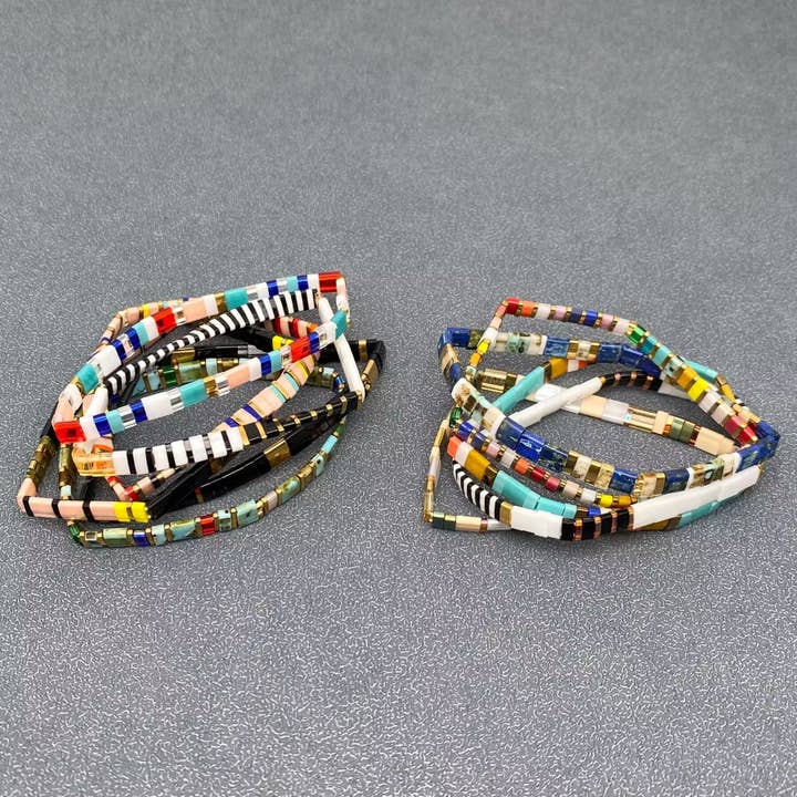 Mio Queena - Wholesale Beaded Bracelet - Boho Glass & Hematite Beaded TILA Beads Stretch Bracelet -BJ