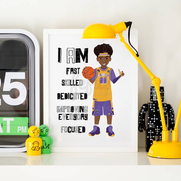 Khaleeq - ICH BIN BESTÄTIGUNG BASKETBALL WANDKUNST | Fefus Designs für den Großhandel von Fefus Designs