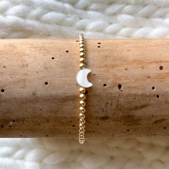 Mother of Pearl Moon Gold Filled Beaded Bracelet for wholesale by Hello Heather