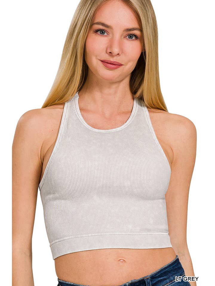 42POPS - Wholesale Tank Top - Women's - `.0731 Premium Washed Seamless High-neck Crop Tank SI-2552615