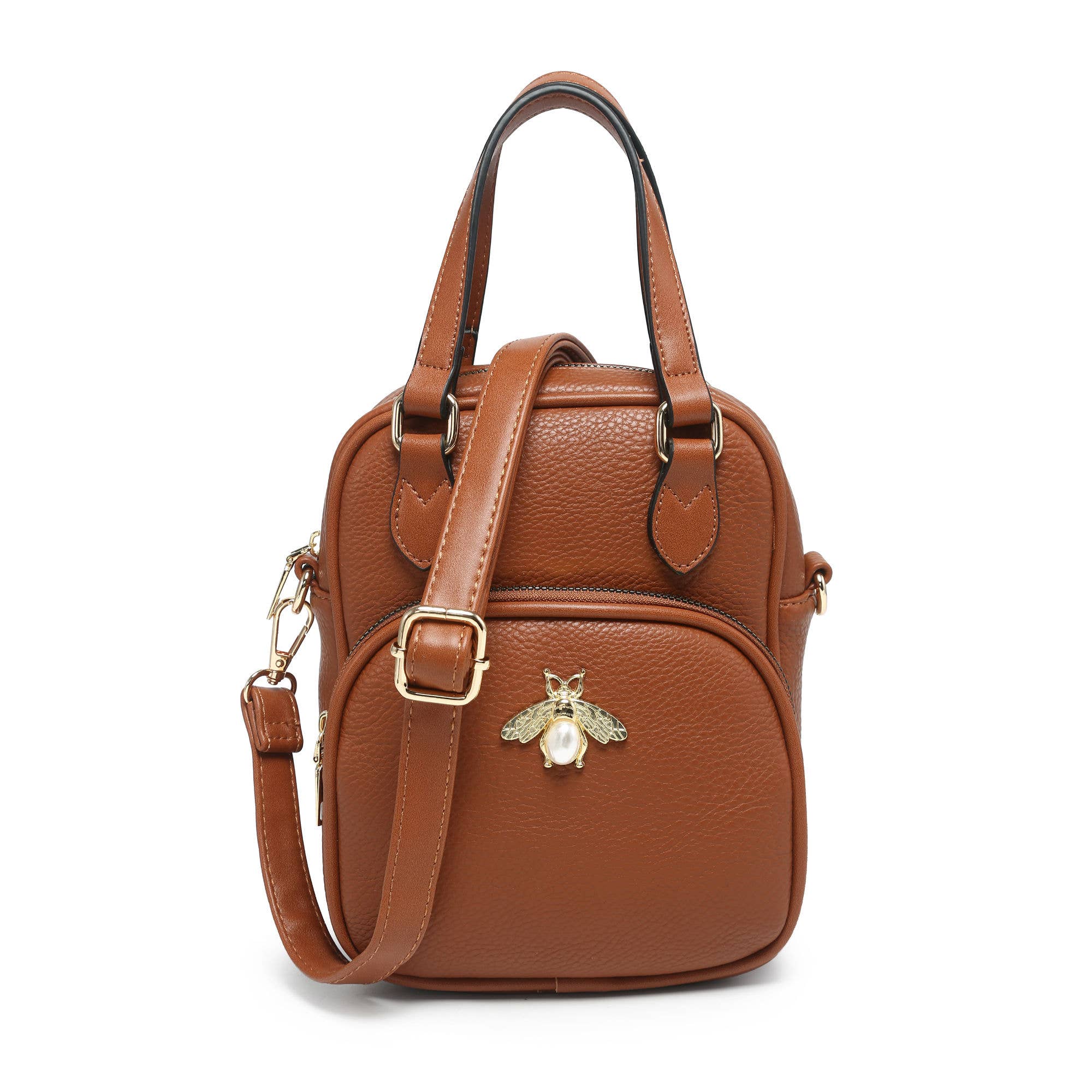 Papaya Fashion Ltd - Venta al por mayor Bandolera - Mujer - B23021-Bee Badge Bolso bandolera con cremallera en la parte superior y bolsa de agarre1