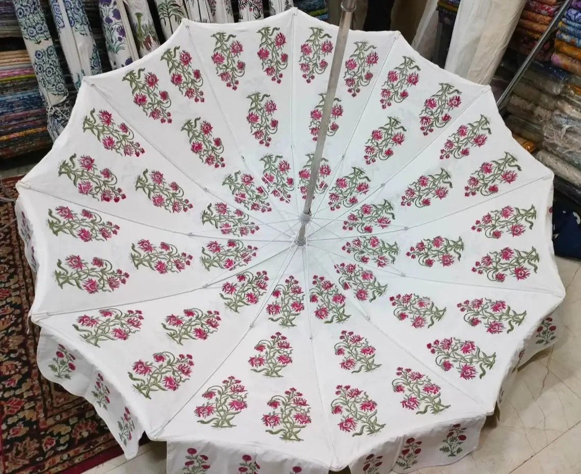 Bhawana Handicrafts - Wholesale Patio Umbrella - 5 Piece Lot, Garden Umbrella Indian Floral Patio Parasol9
