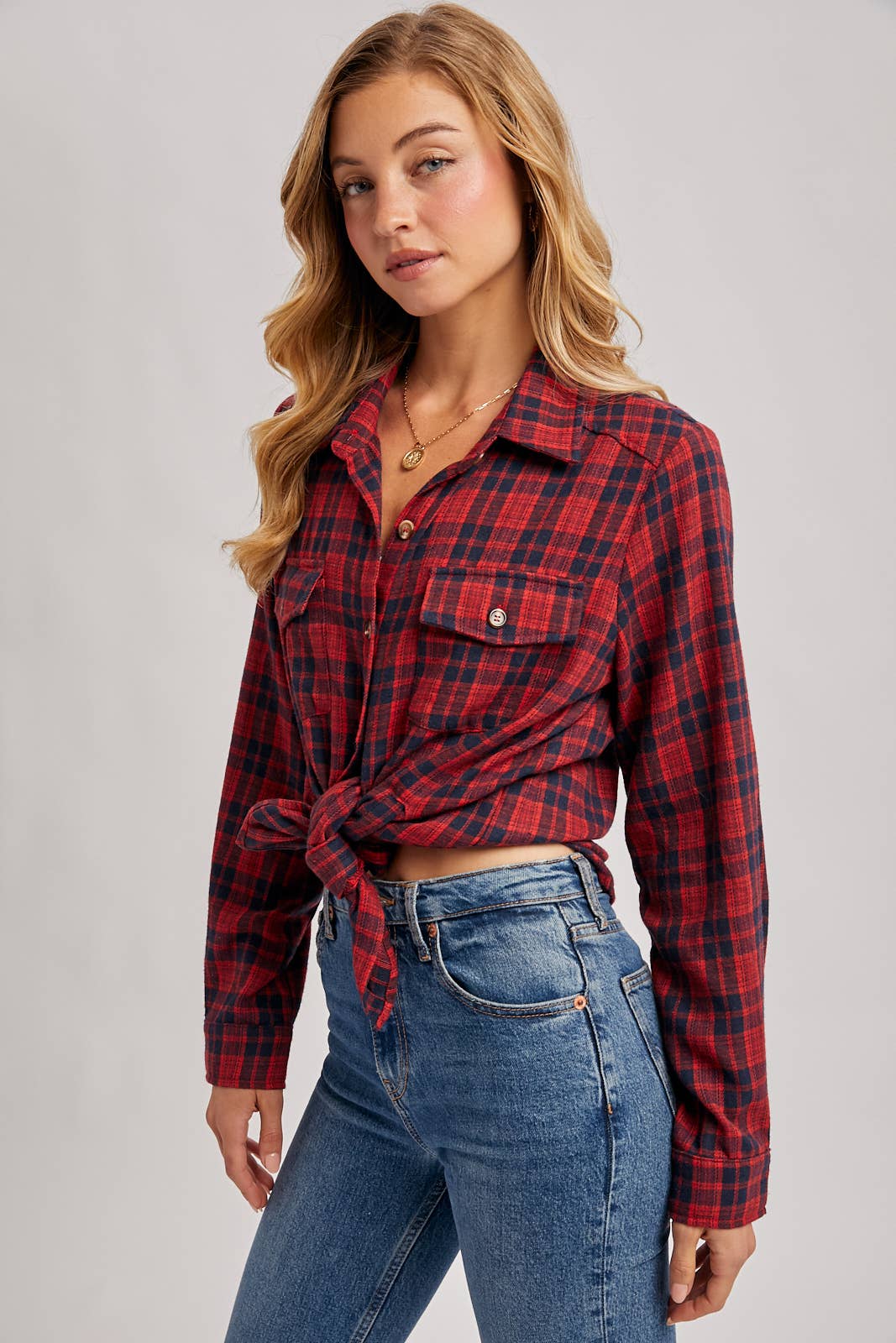 Bluivy - Wholesale Shirt - Women's - BUTTON DOWN PLAID SHIRT WITH POCKETS - 4TH OF JULY5