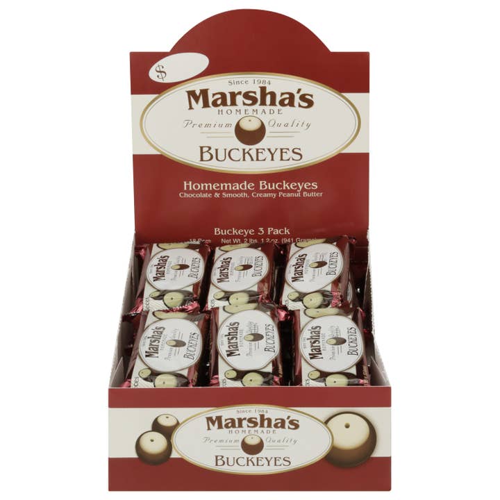 Marsha's Buckeyes - Wholesale Chocolate Covered Sweets - Case of 18, Buckeye Sweets, 3-Pack Bars