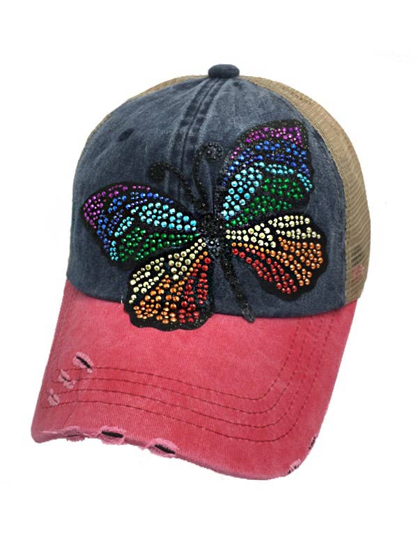Butterfly Colorful Stone Washed Dyed Mesh Cap for wholesale by Cap Zone