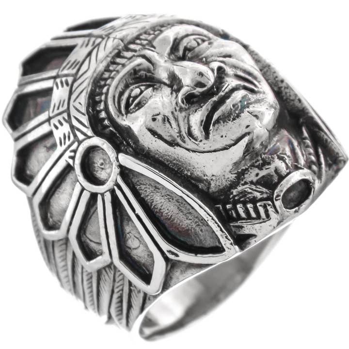 1 1/4" bred tung indiansk hövding i huvudbonad biker motorcykel 925 sterling silverring för wholesale av FifiRose