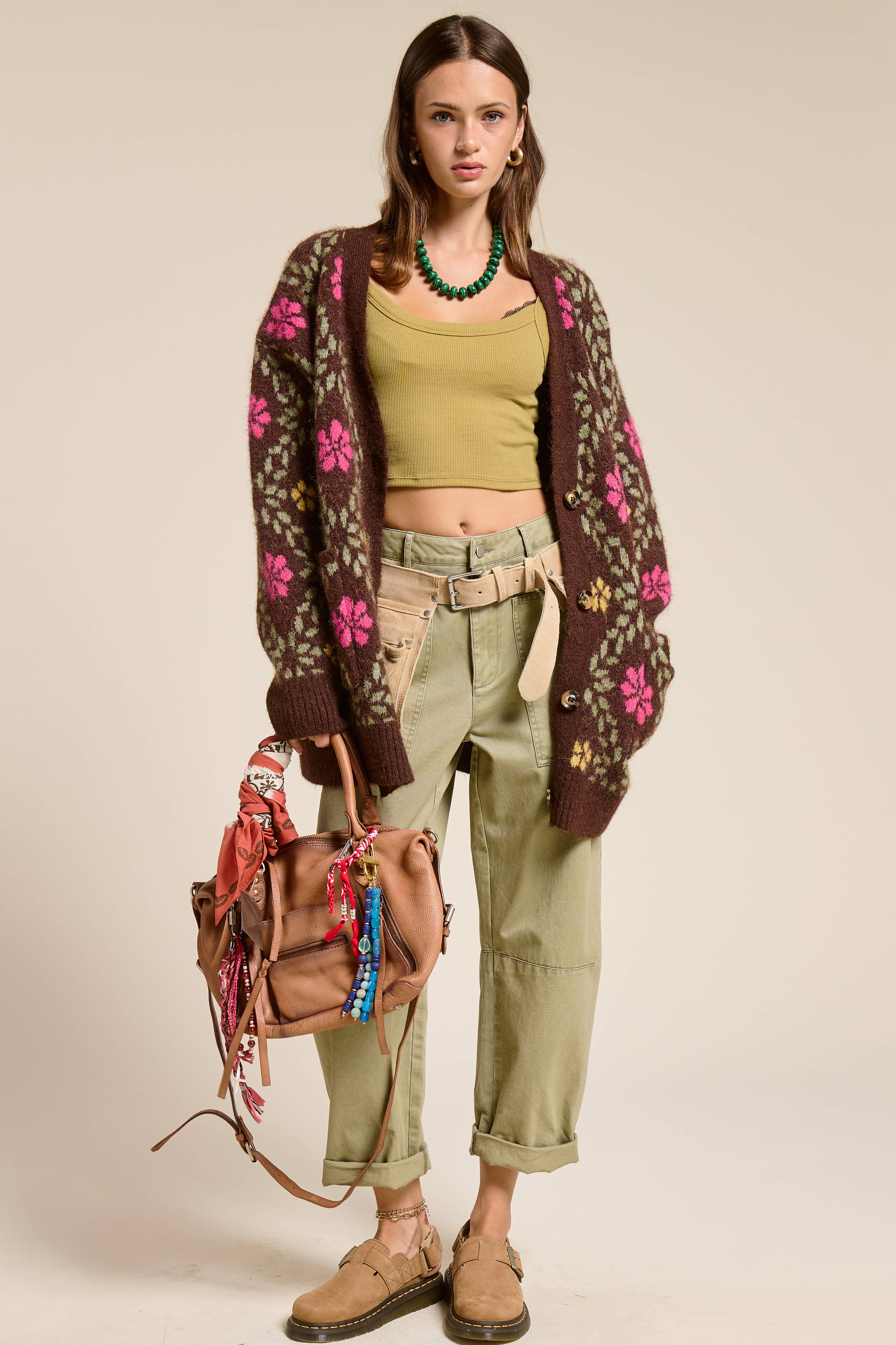 Mimosa - Wholesale Cardigan - Women's - Retro Floral Print Fuzzy Knit Cardigan10