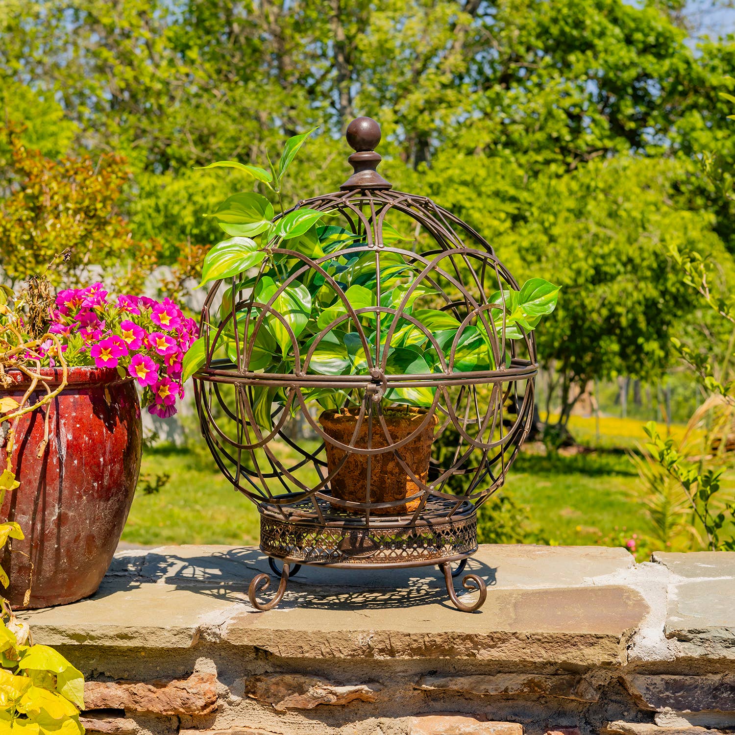 Zaer Ltd. International - Wholesale Plant Pot Stand - Iron Globe Plant Stands- 2 Sizes- 3 Color Options5