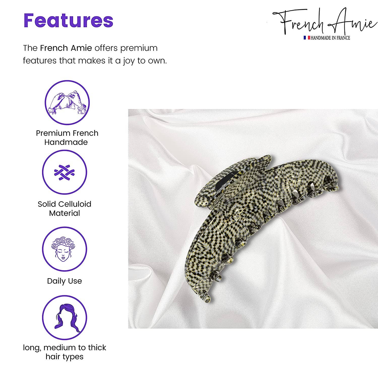 Parcelona - Wholesale Hair Clip - Women's - French Amie Contour Large 4 ¾” Celluloid Handmade Jaw Hair Claw Clip for Women51