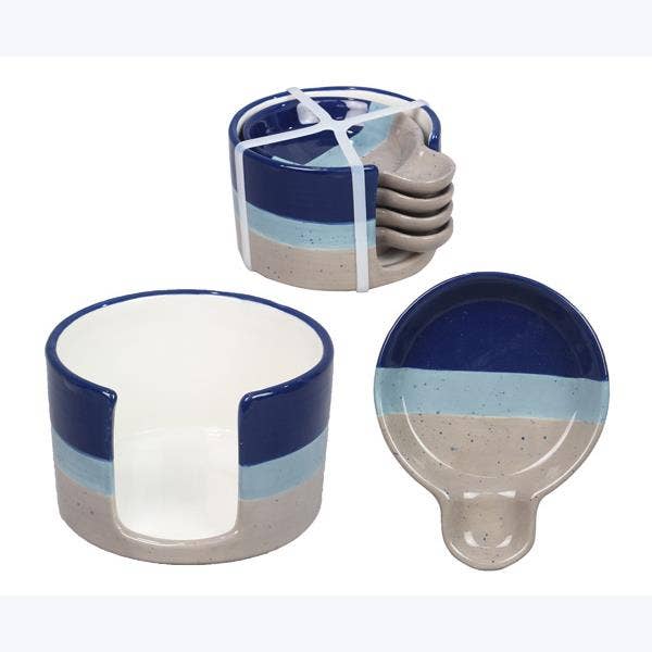 Ceramic Artistic Snack Plates with Holder Set for wholesale by Young's