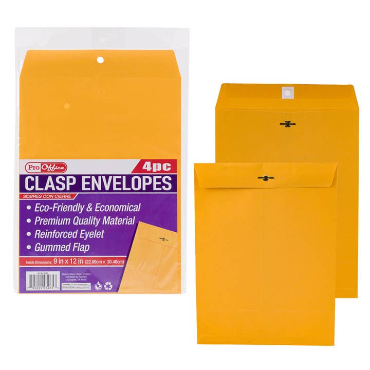 Proffice 4pc Clasp Mailer- 9''x12''- Yellow for wholesale by Deluxe Import Trading