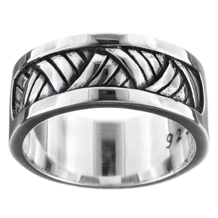 anillo de banda de plata de ley 925 con patrón tejido para venta al por mayor de FifiRose