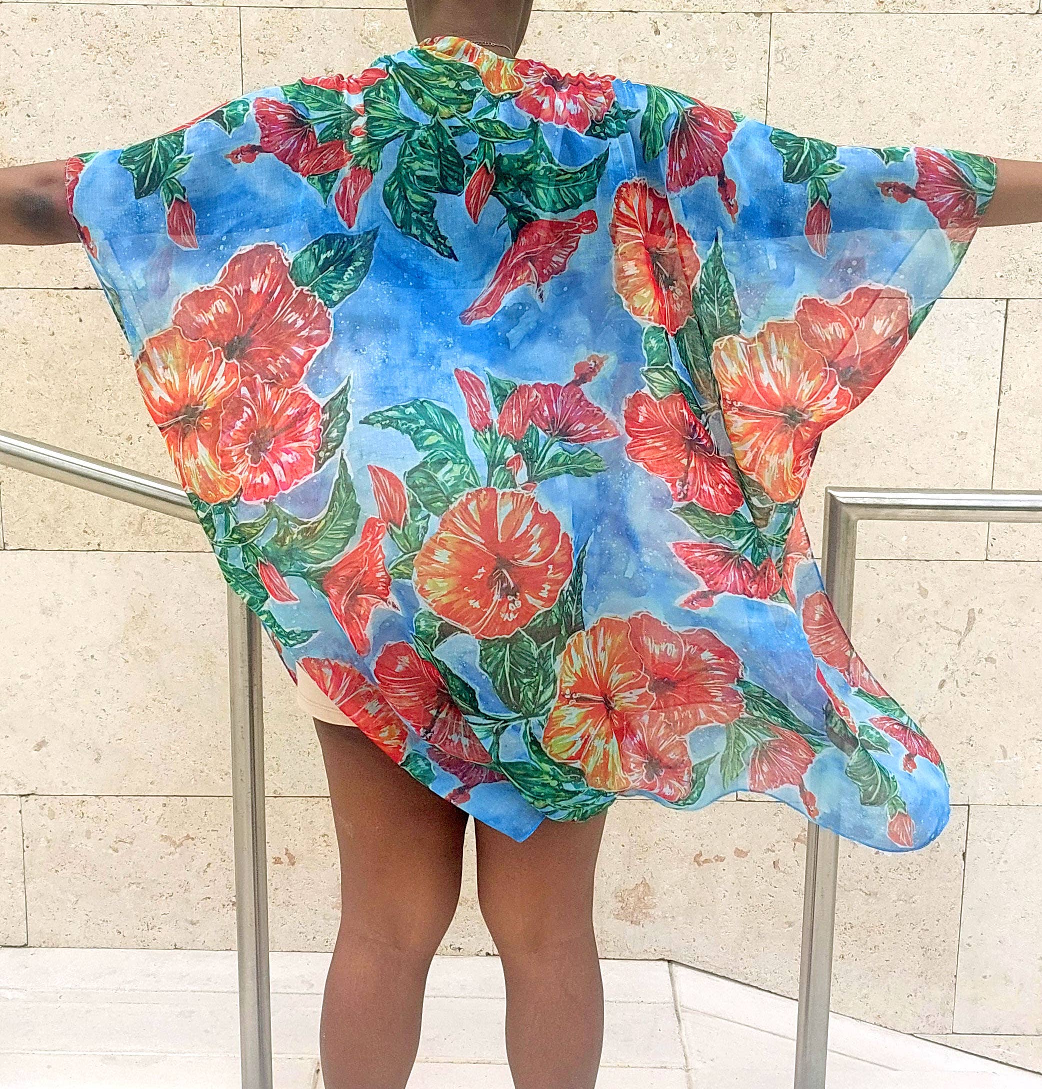 Ebonaiti - Wholesale Kimono - Women's - Hibiscus Kimono Beach Cover Caribbean tropical watercolor3
