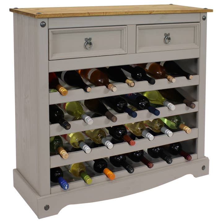 Sunnydaze Decor - Wholesale Wine Rack - 28-Bottle Solid Pine Freestanding Wine Rack - Gray - 34.5"5